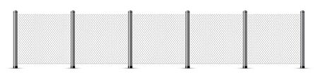 Chain link fence. Metal wire. Wire grid with metal poles. Vector illustration.のイラスト素材