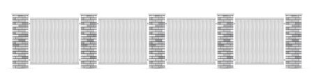White brick poles fence with white wooden boards. Realistic vector illustration.のイラスト素材