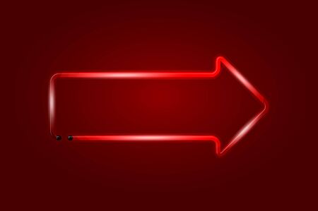 Arrow right glowing neon sign or LED strip light. Realistic vector illustration. Red background.のイラスト素材