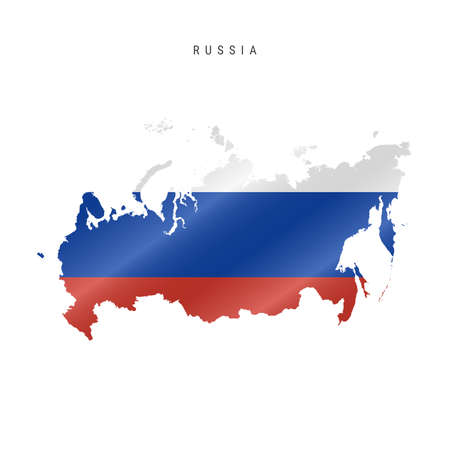 Detailed waving flag map of Russia. Vector map with masked flag.のイラスト素材