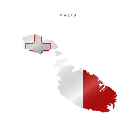 Detailed waving flag map of Malta. Vector map with masked flag.のイラスト素材
