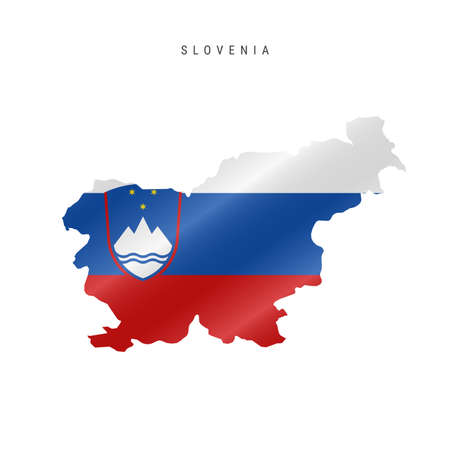 Detailed waving flag map of Slovenia. Vector map with masked flag.のイラスト素材