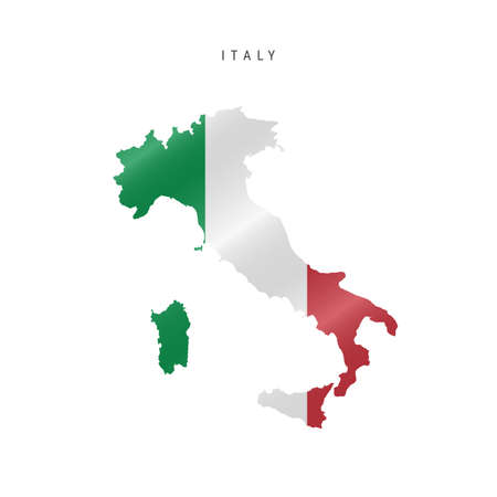 Detailed waving flag map of Italy. Vector map with masked flag.のイラスト素材