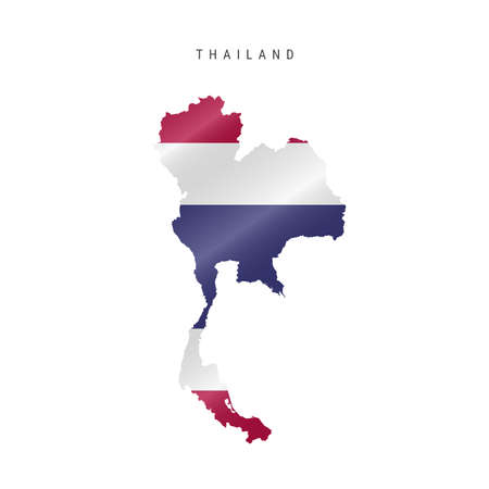 Detailed waving flag map of Thailand. Vector map with masked flag.のイラスト素材