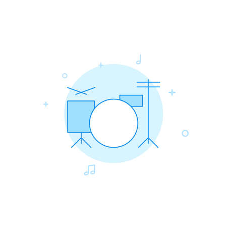 Drums, drum kit, drummer vector icon. Flat illustration. Filled line style. Blue monochrome design. Editable stroke. Adjust line weight.のイラスト素材