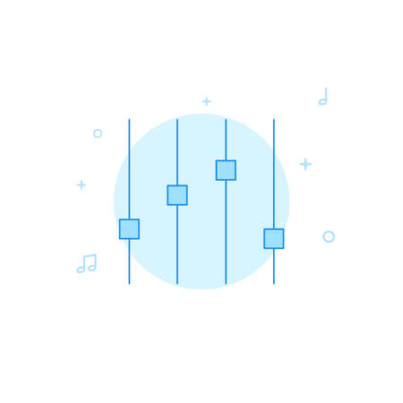 Sound engineer, mixing board, equalizer vector icon. Flat illustration. Filled line style. Blue...