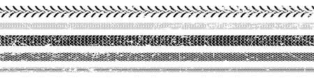 Tire tracks, tread marks vector set. Trace from a tractor, truck, tank track, passenger car, motorcycle and bicycle. The grunge effect is in a separate layer and is easy to remove.のイラスト素材
