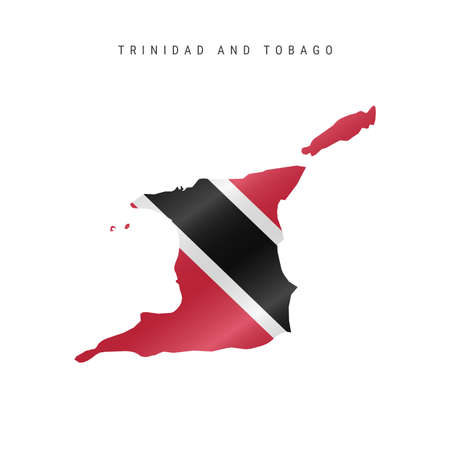 Detailed waving flag map of Trinidad and Tobago. Vector map with masked flag.のイラスト素材