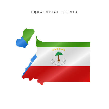 Detailed waving flag map of Equatorial Guinea. Vector map with masked flag.のイラスト素材