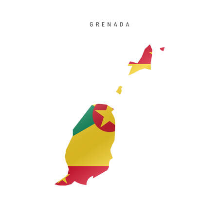 Detailed waving flag map of Grenada. Vector map with masked flag.のイラスト素材