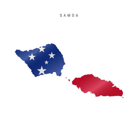 Detailed waving flag map of Samoa. Vector map with masked flag.のイラスト素材