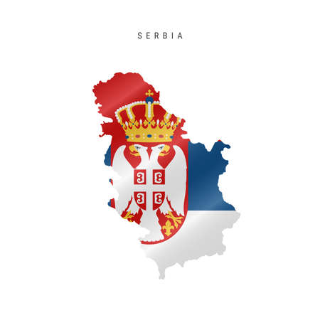 Detailed waving flag map of Serbia. Vector map with masked flag.のイラスト素材