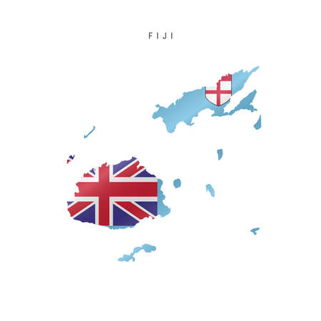Detailed waving flag map of Fiji. Vector map with masked flag.のイラスト素材
