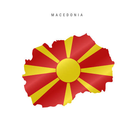Detailed waving flag map of Macedonia. Vector map with masked flag.のイラスト素材