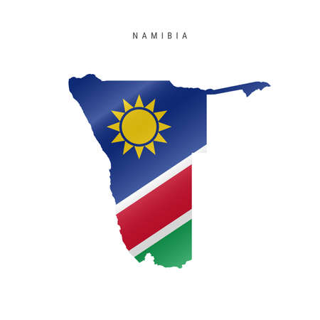 Detailed waving flag map of Namibia. Vector map with masked flag.のイラスト素材