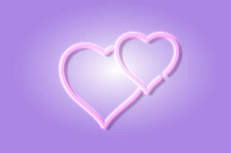 Wedding hearts glowing 3D symbol, card template. Realistic vector illustration. Lilac background.のイラスト素材
