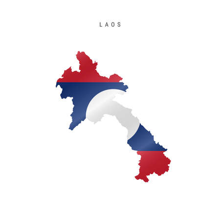 Detailed waving flag map of Laos. map with masked flag.のイラスト素材