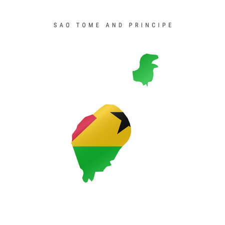 Detailed waving flag map of Sao Tome and Principe. Vector map with masked flag.のイラスト素材