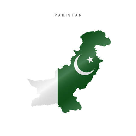 Detailed waving flag map of Pakistan. Vector map with masked flag.のイラスト素材