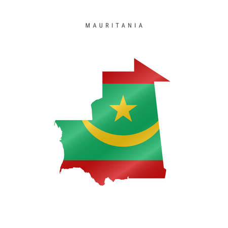 Detailed waving flag map of Mauritania. map with masked flag.のイラスト素材