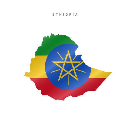 Detailed waving flag map of Ethiopia. Vector map with masked flag.のイラスト素材