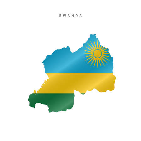 Detailed waving flag map of Rwanda. Vector map with masked flag.のイラスト素材
