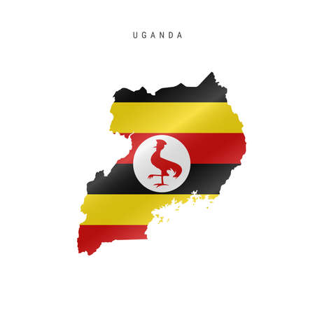 Detailed waving flag map of Uganda. Vector map with masked flag.のイラスト素材