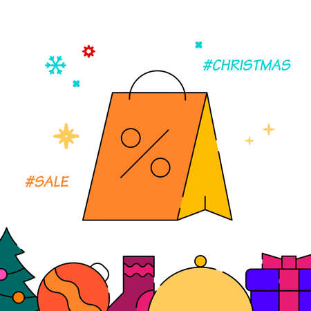 Christmas sale shopping bag filled line vector icon, simple illustration, New Year, Christmas related bottom border.のイラスト素材