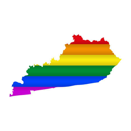 Kentucky LGBT flag map. Vector illustration. Slightly wavy rainbow gay pride flag map.のイラスト素材