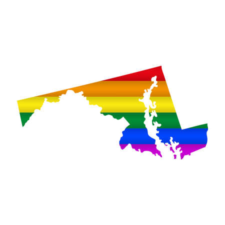 Maryland LGBT flag map. Vector illustration. Slightly wavy rainbow gay pride flag map.のイラスト素材