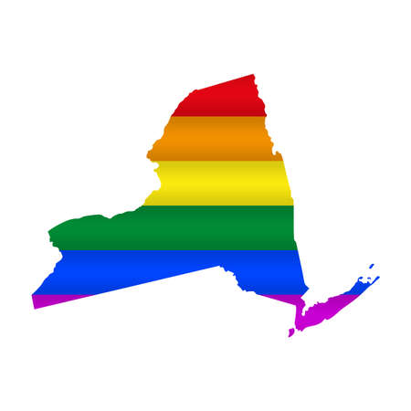 New York LGBT flag map. Vector illustration. Slightly wavy rainbow gay pride flag map.のイラスト素材