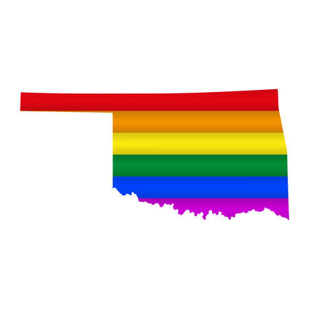 Oklahoma LGBT flag map. Vector illustration. Slightly wavy rainbow gay pride flag map.のイラスト素材