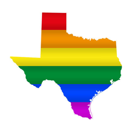 Texas LGBT flag map. Vector illustration. Slightly wavy rainbow gay pride flag map.のイラスト素材