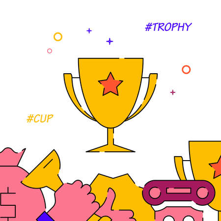 Trophy cup filled line vector icon, simple illustration, reward related bottom border.のイラスト素材
