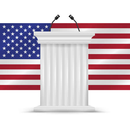 White tribune for political debate. 2020 United States presidential election. Vector illustration.のイラスト素材