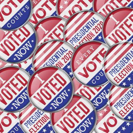 Voting badges realistic background. 2020 United States presidential election. Vector illustration.