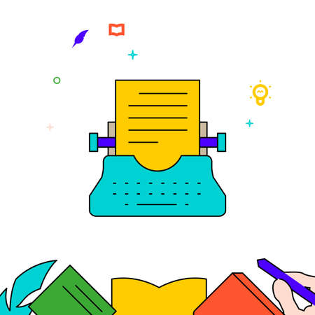 Typewriter filled line vector icon, simple illustration, education and creativity related bottom border.のイラスト素材