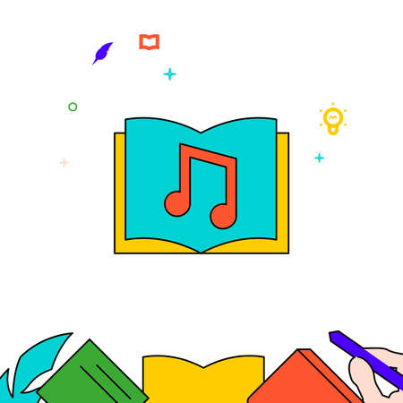 Musical notes, music composition, composer filled line vector icon, simple illustration, education and creativity related bottom border.のイラスト素材