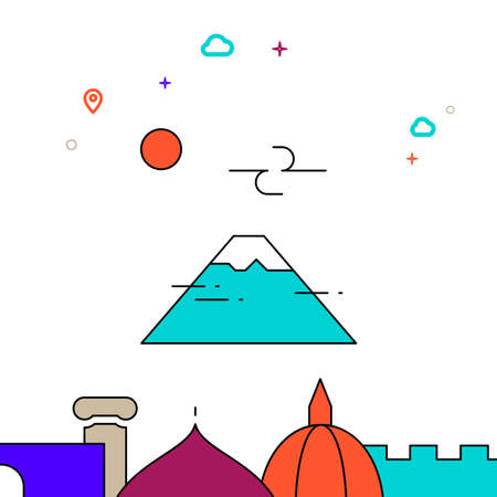 Mount Fuji, Japan filled line vector icon, simple illustration, world landmarks related bottom border.のイラスト素材