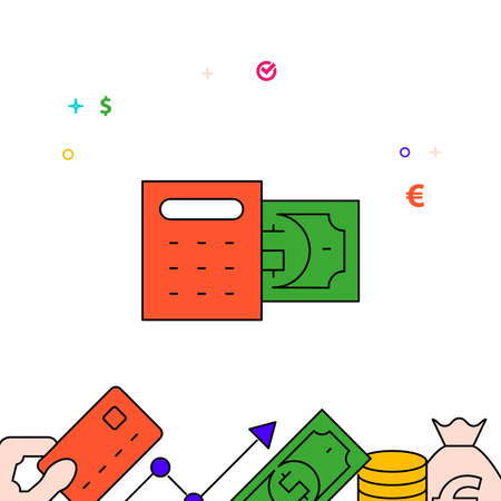 Budget calculation filled line vector icon, simple illustration, finance and money related bottom border.のイラスト素材