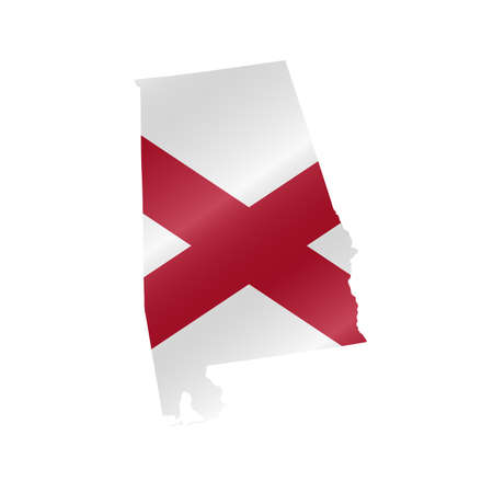 Detailed waving flag map of Alabama. Vector map with masked flag.のイラスト素材