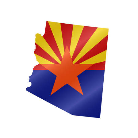 Detailed waving flag map of Arizona. Vector map with masked flag.のイラスト素材