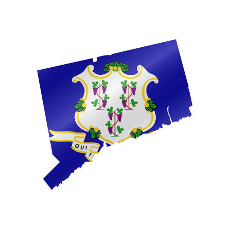 Detailed waving flag map of Connecticut. Vector map with masked flag.のイラスト素材