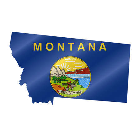 Detailed waving flag map of Montana. Vector map with masked flag.のイラスト素材