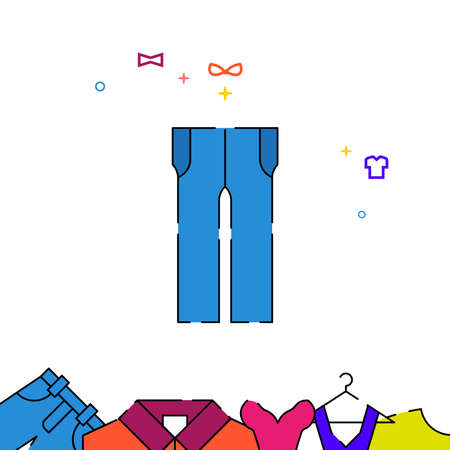 Blue pants, jeans filled line vector icon, simple illustration, garments, dress, wearing clothes related bottom border.のイラスト素材