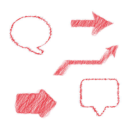 Hand drawn vector scribbles. Chat bubble, arrows and message box. Flat style vector illustration isolated on white.のイラスト素材