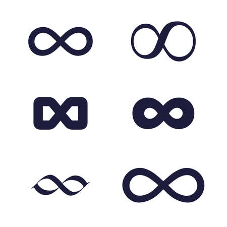 Collection of infinity signs of different shapes and styles. Horizontal figure eight. Flat style...