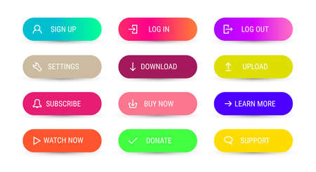 Modern multicolored buttons with shadows isolated on white. Flat vector illustration.のイラスト素材