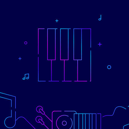 Piano keys gradient line vector icon, simple illustration on a dark blue background, music related bottom border.のイラスト素材