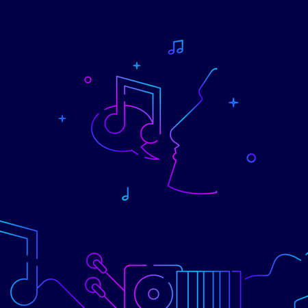 Singer, karaoke gradient line vector icon, simple illustration on a dark blue background, music related bottom border.のイラスト素材